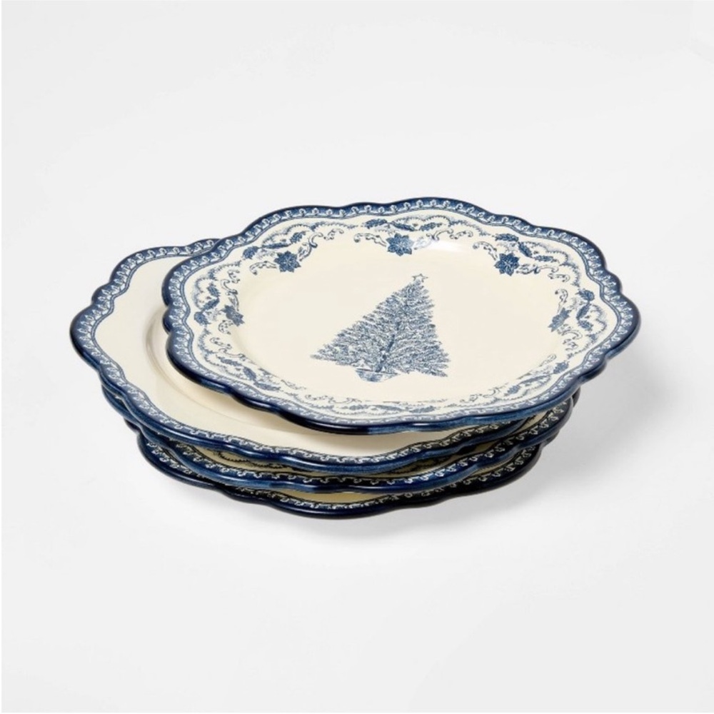 4pk 8” Stoneware Salad Appetizer Christmas Plates Blue - Threshold, Studio McGee